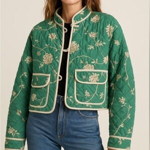 7 For All Mankind Green Quilted Jacket
